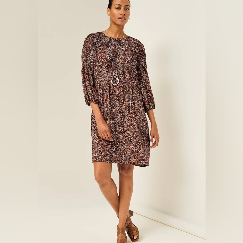 J. Jill, Brown and Orange Bishop Sleeve Sundress
